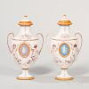 Pair of Wedgwood Jasper-mounted Emile Lessore Queen's Ware Vases and Covers