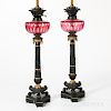 Pair of Gothic Revival Gilt- and Patinated-bronze Banquet Lamps
