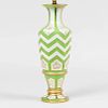 Continental Cased White and Green Gilt-Decorated Glass Vase, Mounted as a Lamp 