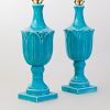 Pair of Turquoise Ceramic Urn Form Lamps, of Recent Manufacture 