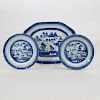 Set of Twelve Canton Blue and White Porcelain Plates and a Platter