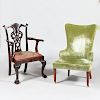 George III Style Mahogany Armchair and a Velvet Upholsterd Chair