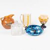 Schneider Glass Pitcher, a Schneider Glass Bowl and a Lalique Bottle and Stopper