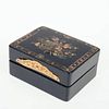 Continental pique-work lacquered shell patch box