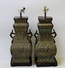Pair of Large Asian Style Brass Lamps.
