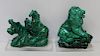 2 Solid Malachite Carved Sculptures of a Lion