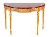 A Pair of Demilune Console Tables Height 32 x width 37 x depth 21 inches.