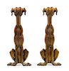* A Pair of Bronze Andirons depicting Stylized Dogs Height 18 inches.