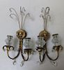 CALDWELL. Signed Pair of Bronze & Crystal Sconces