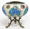 Longwy Manner Art Nouveau Porcelain & Brass Vase