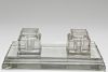 Mid-Century Glass Double Inkwell and Pen Stand