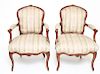 Louis XV Manner Arm Chairs w Floral Upholstery
