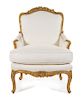 A Regence Giltwood Bergere Height 38 inches.