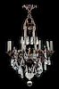 A Regence Style Patinated Bronze and Glass Eight-Light Chandelier Height 48 x diameter 30 inches.