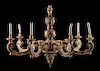 A Regence Style Painted and Parcel Gilt Seven-Light Chandelier Height 41 x diameter 53 inches.