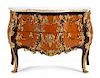 A Louis XV Style Gilt Bronze Mounted Parquetry Commode Height 34 1/2 x width 51 1/2 x depth 22 inches.