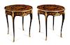 A Pair of Louis XV Style Gilt Bronze Mounted Marquetry Tables Height 30 inches.