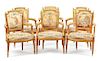 A Set of Six Louis XVI Style Giltwood Fauteuils Height 34 inches.