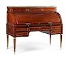 A Louis XVI Style Brass Inlaid Mahogany Bureau a Cylindre Height 48 x width 57 x depth 28 inches.