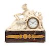 An Empire Style Gilt Bronze Mounted Marble Mantel Clock Width 18 inches.