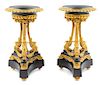 A Pair of Empire Style Gilt Bronze and Slate Candlesticks Height 14 1/8 inches.