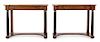 A Pair of Empire Parcel Ebonized Console Tables Height 31 x width 40 x depth 16 1/2 inches.