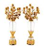 A Pair of French Gilt Bronze and Cut Glass Seven-Light Candelabra Height 33 inches.