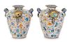 A Pair of Large Italian Majolica Urns Height 31 1/2 inches.