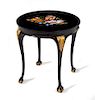 An Italian Pietra Dura Table Top on a Painted Walnut Base Height 23 x diameter of top 23 inches.