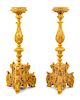 A Pair of Italian Baroque Giltwood Prickets Height 26 1/4 inches.