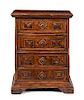 An Italian Walnut Chest of Drawers Height 34 x width 27 x depth 13 inches.