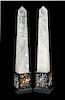 A Pair of Rock Crystal and Specimen Marble Obelisks Height overall 25 inches.