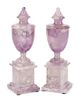 A Pair of Neoclassical Style Carved Amethyst Urns Height 10 1/4 inches.