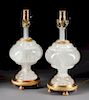 A Pair of Gilt Bronze Mounted Rock Crystal Lamps Height of rock crystal 7 inches.
