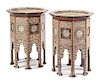 A Pair of Moorish Style Marquetry Tables Height 29 x diameter of top 21 1/4 inches.