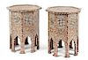 A Pair of Moorish Style Marquetry Occasional Tables Height 25 x diameter of top 20 1/2 inches.