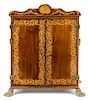 A Regency Marquetry and Mahogany Jewelry Cabinet Height 20 x width 17 3/4 x depth 11 3/4 inches.