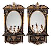 A Pair of English Ebonized and Parcel Gilt Girandole Mirrors Height 48 x width 27 inches.