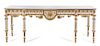 An English White-Painted and Parcel Gilt Console Table Height 36 x width 95 1/2 x depth 24 inches.