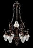 An American Neoclassical Patinated Bronze and Frosted Glass Chandelier Height 42 x diameter 25 inches.