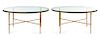A Pair of Gilt Iron and Glass Low Tables Height 22 x width 44 x depth 34 inches.