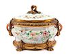 A Chinese Export Bronze Mounted Porcelain Tureen Height 13 x width 17 1/2 x depth 11 inches.