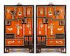 A Pair of Chinese Hardstone Inlaid Wall Panels Height 56 x width 35 x depth 1 3/4 inches.