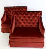 Pair of Upholstered High Back Settees