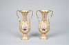 Pair of Victorian Apricot-Ground Porcelain Two-Handled Mantel Vases