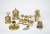 Six Brass Desk Accessories and a Gainsborough Wall Basket