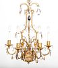Baroque Style Gilt-Bronze and Colored and Clear Glass Six-Light Chandelier