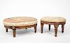 Two Louis XVI Style Walnut Oval Footstools with Needlework Seats