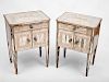 Pair of Louis XVI Style Reverse Painted Mirrored Bedside Tables