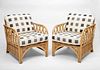 Pair of Bamboo and Upholstered Lounge Chairs